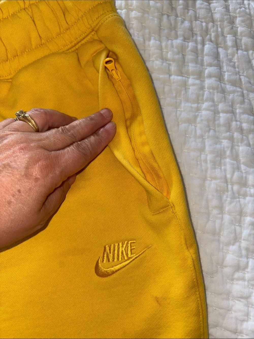 Nike EUC Sweat Pants Navy Yellow Colorblock Design L